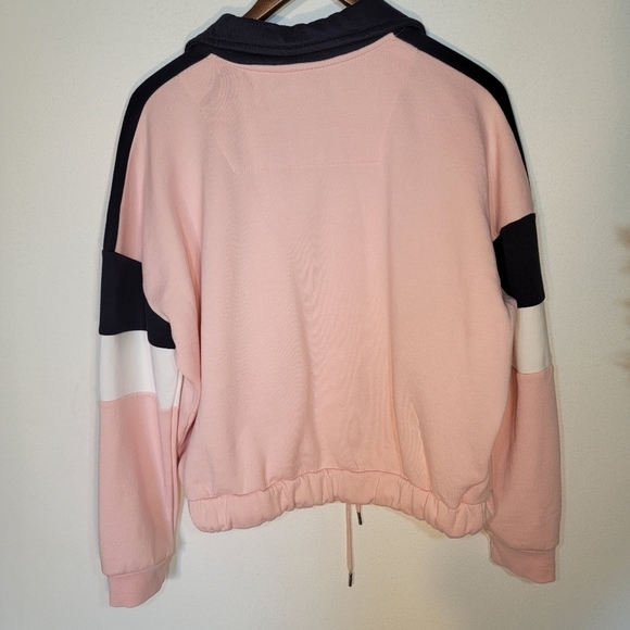 PINK color block cropped LA zip-up collar sweater. - Picture 7 of 8